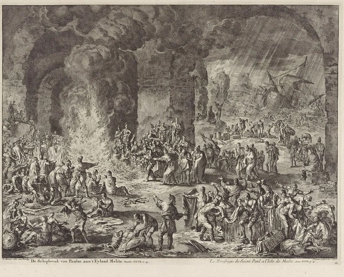 Etching of Paul's shipwreck on Malta