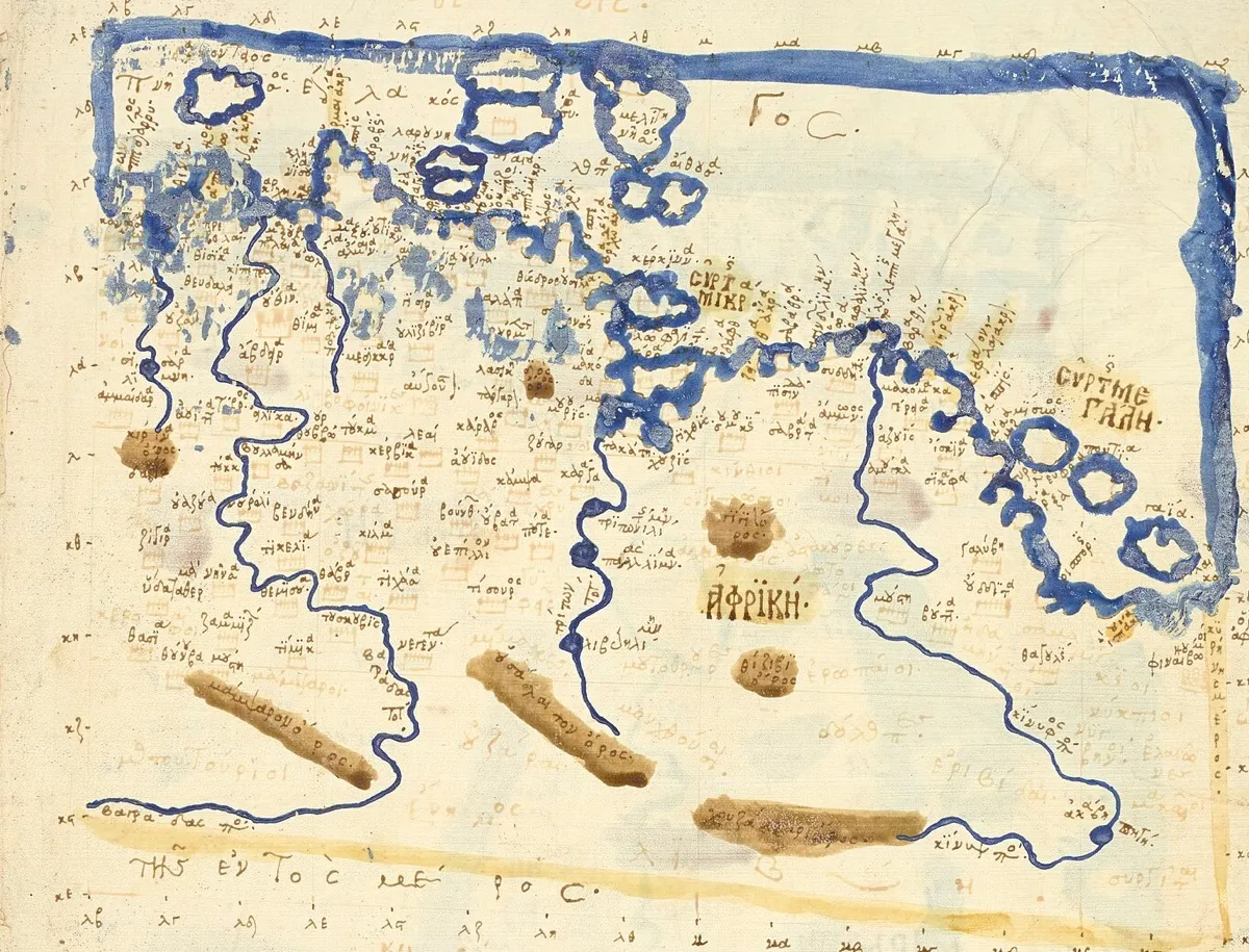 Manuscript map of Africa marking the Lesser and Greater Syrtis