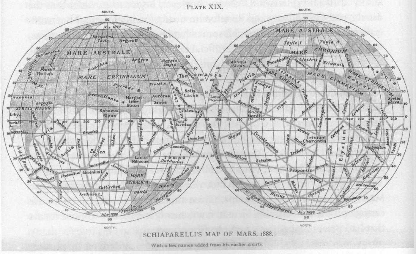 Schiaparelli's 1888 map of Mars